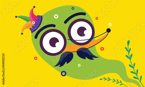 Green Background with Funny Face and Mustache
