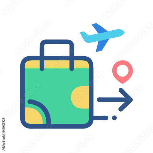 Travel Planning Illustration with Suitcase, Airplane, and Destination Icon