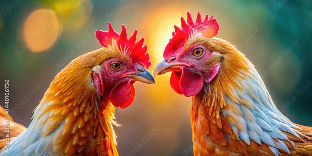Fototapeta premium Chickens Kissing - Farm Animals Romance