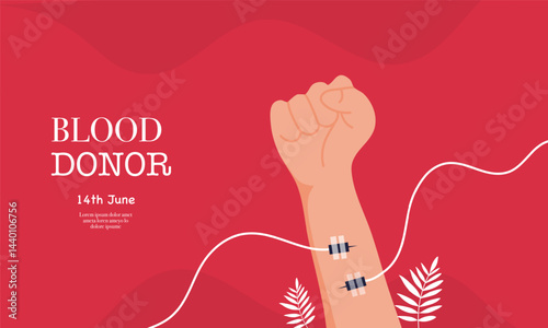 Fist raised with blood donor text and bandage