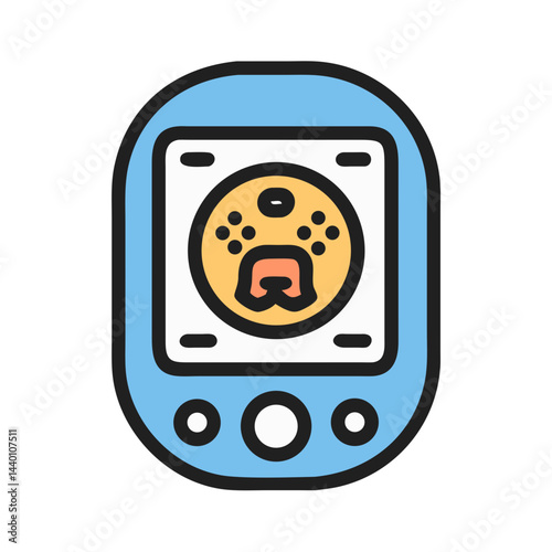 Pet Microchip Scanner Icon: Blue Medical Device with Dog Face