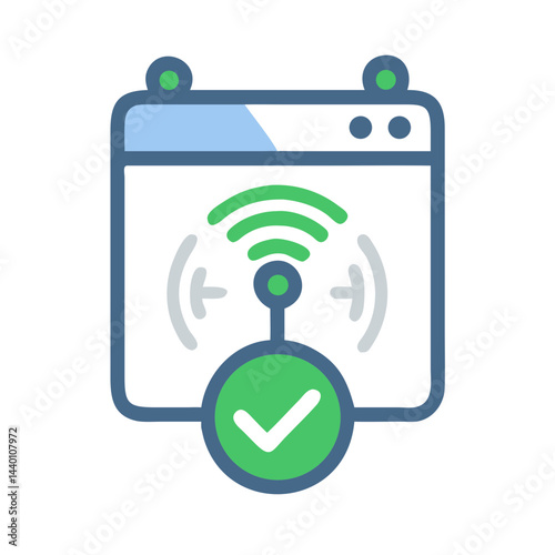 Successful Wireless Connection: Browser Window with WiFi Symbol and Checkmark
