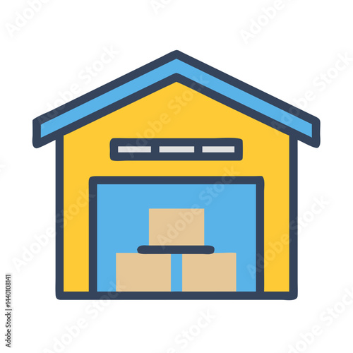 Warehouse icon vector illustration with boxes, storage, delivery, and logistics design