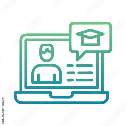 Online Education Icon: Laptop, Student Profile, Graduation Cap, Gradient Design