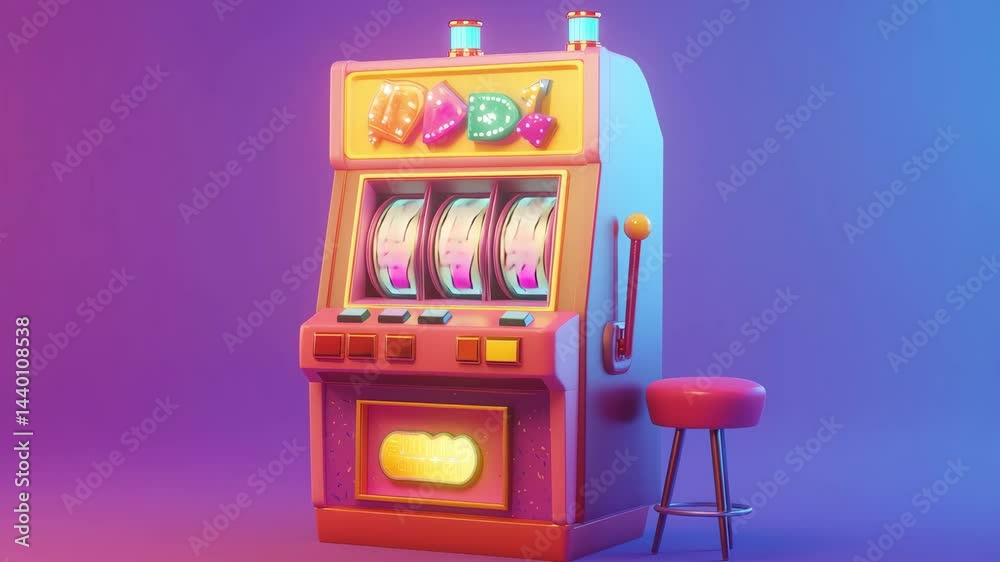 Cartoon-style 3D slot machine in a colorful casino setting Cartoon-style 3D slot machine in a colorful casino setting