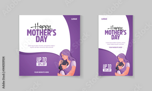 Happy Mother's Day social media post and story  template design for discount offer, online promotion
