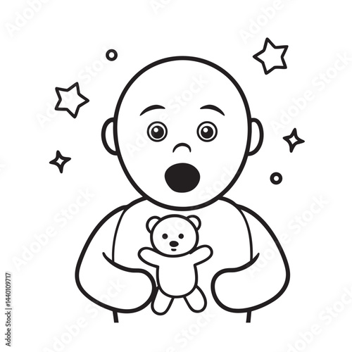 Surprised baby mouth wide open sparkling eyes