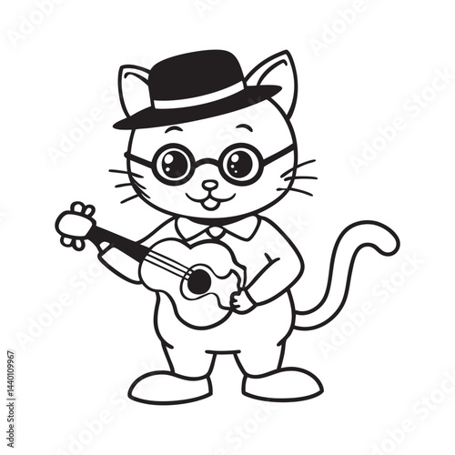 Kitten violinist with tiny bow and round glasses