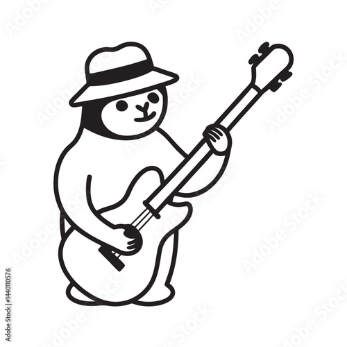 Sloth bassist playing sleepily wearing bucket hat
