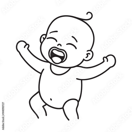Yawning baby stretching arms wide sleepy morning