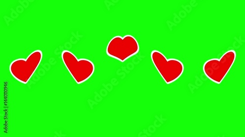 red love heart shape animation video on green screen chroma key background