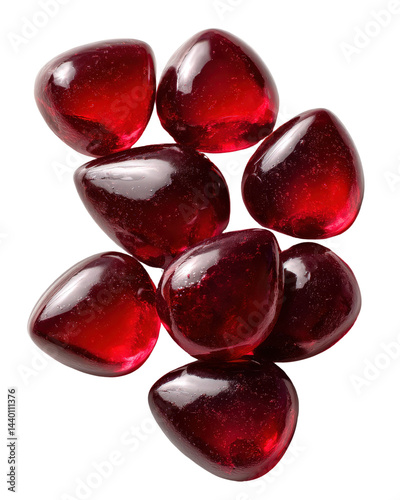 Red Beet Gummies in Tear Drop Shape Arranged on White Background