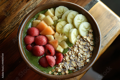 Wallpaper Mural Healthy green smoothie bowl topped with bananas, berries, melon, and oats Torontodigital.ca