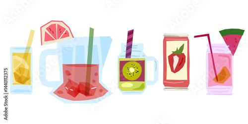 Colorful Summer Fruit Drinks Set