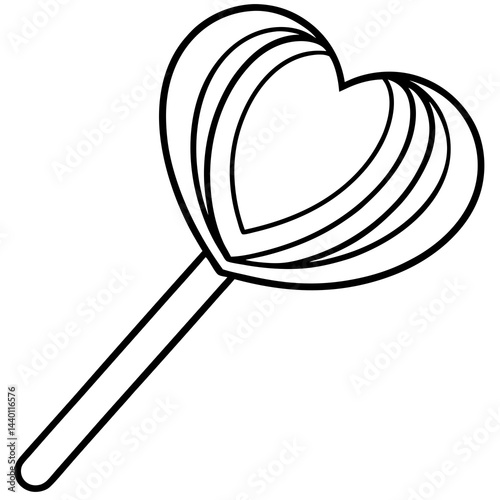 Playful Heart Candy Lollipop Line Art for Valentine’s Day