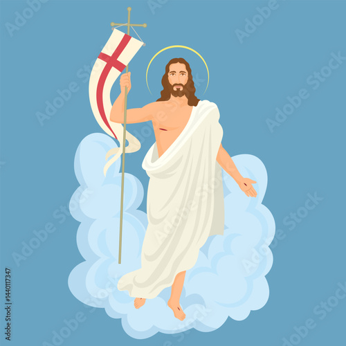Canvastavla resurrected jesus with flag blue