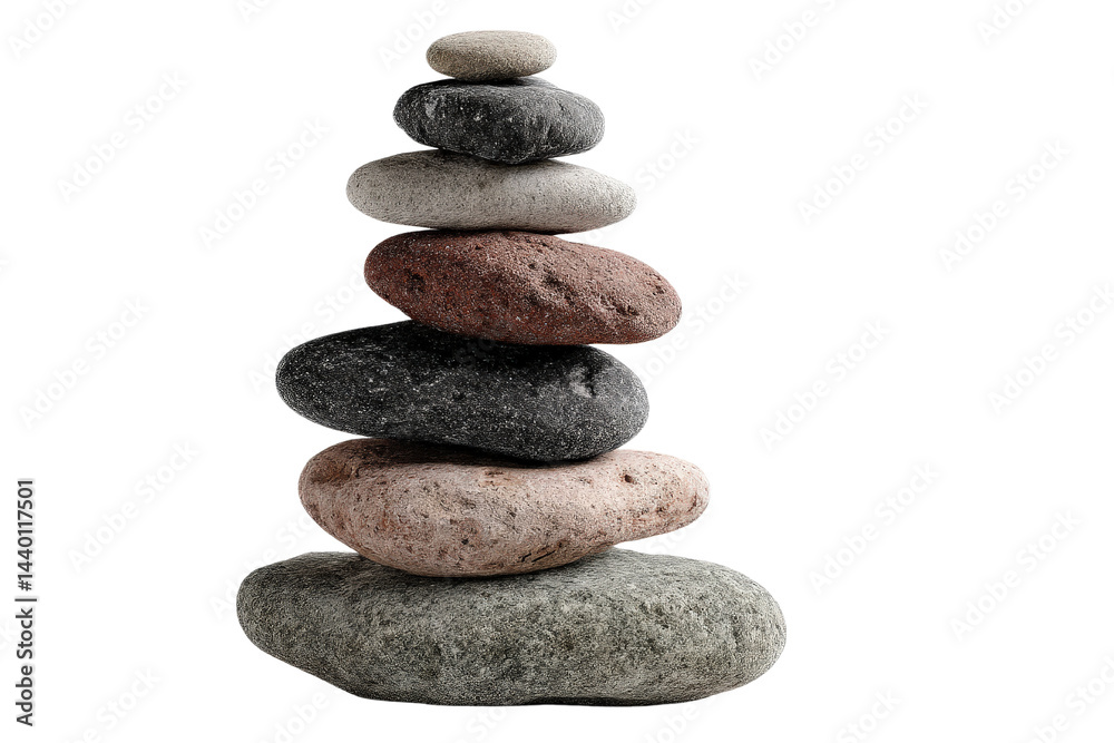 Balanced Stack of Smooth Pebbles on a White Background Balanced Stack of Smooth Pebbles on a White Background