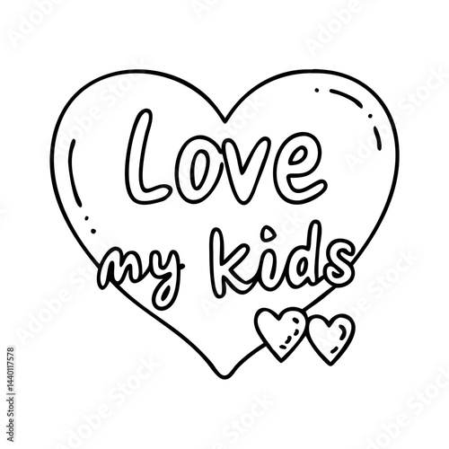heart with love my kids text icon, heart with love my kids text line art - simple line art of heart with love my kids text, perfect for heart with love my kids text logos and icons