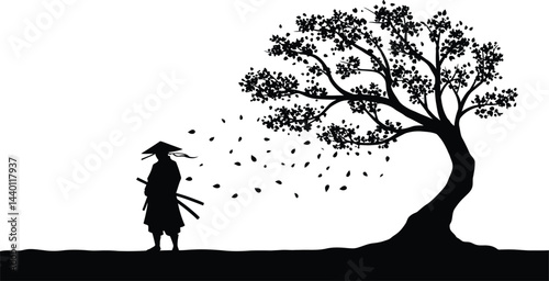 Minimalist Samurai and Cherry Blossoms