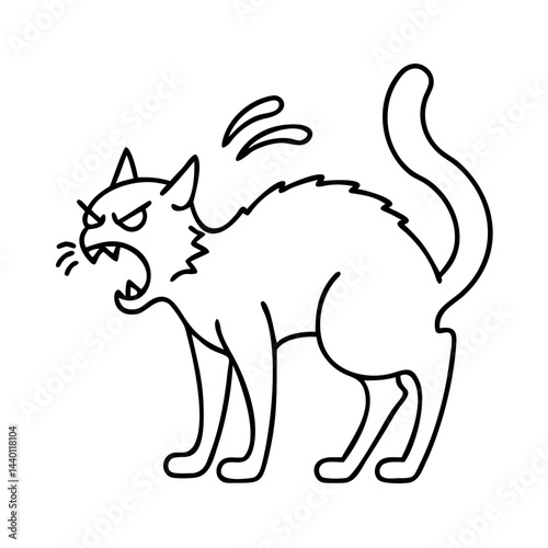 hissing black cat icon, hissing black cat line art - simple line art of hissing black cat, perfect for hissing black cat logos and icons