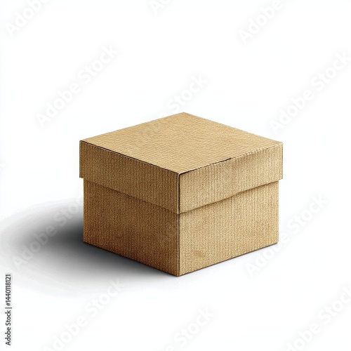 Elegant Textured Gift Box: Square Golden Container for Special Occasions, Isolated on a White Background