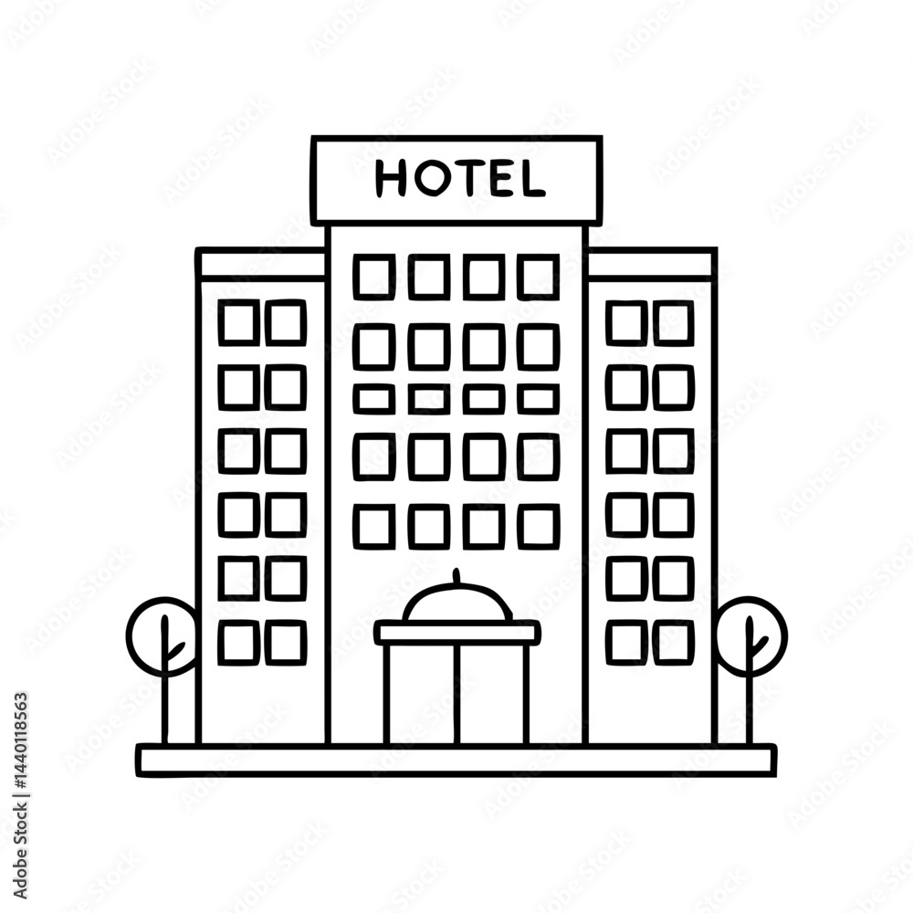 hotel building icon, hotel building line art - simple line art of hotel building, perfect for hotel building logos and icons hotel building icon, hotel building line art - simple line art of hotel building, perfect for hotel building logos and icons