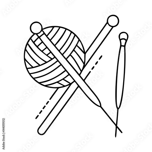 knitting needles and yarn icon, knitting needles and yarn line art - simple line art of knitting needles and yarn, perfect for knitting needles and yarn logos and icons
