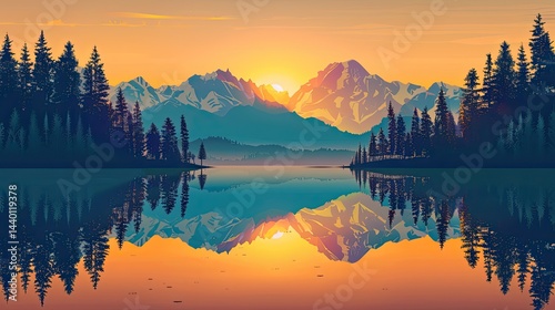 Minimalist Landscape with Geometric Shapes and Calming Colors ,Minimalist Landscape with Geometric Shapes and Calming Colors
