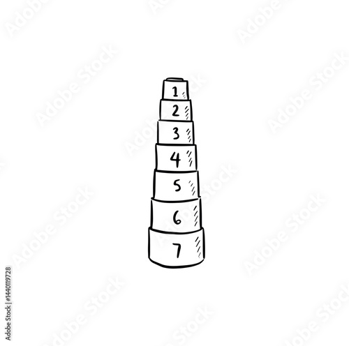 Stacking cups with numbers. Baby toy, infant game