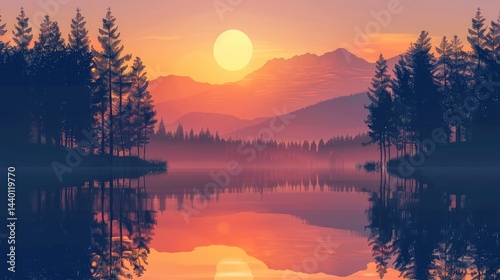 Minimalist Landscape with Geometric Shapes and Calming Colors ,Minimalist Landscape with Geometric Shapes and Calming Colors
