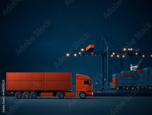 Flat vector of a European logistics control tower, overseeing traffic flow in a port 