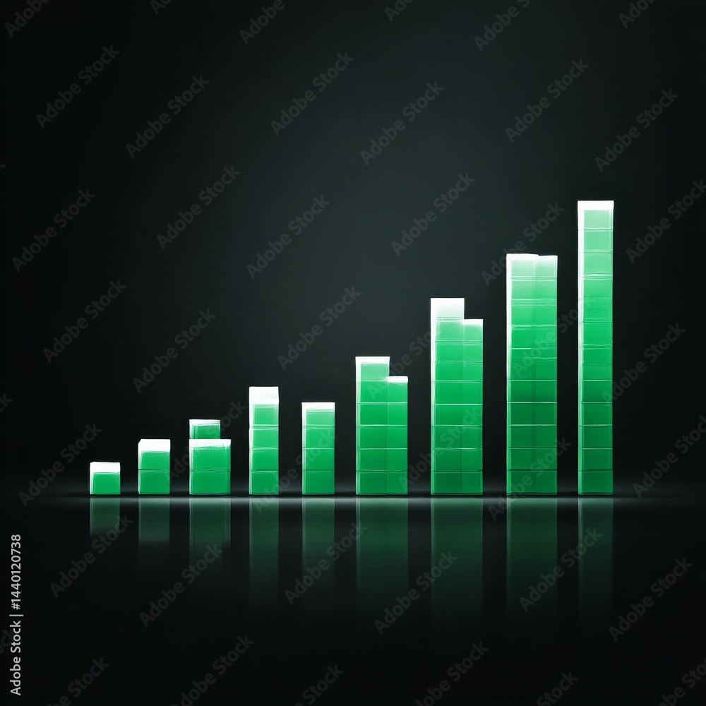 Green Graph: A Visual Representation of Growth and Progress in Dark Environment with Reflective Surface.