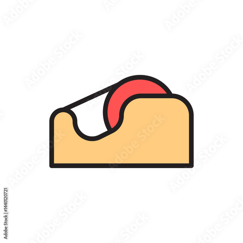 Creative Minimalist Icon of a Yellow Adhesive Tape Holder with Red Tape Roll in a Stationery Workspace Setting