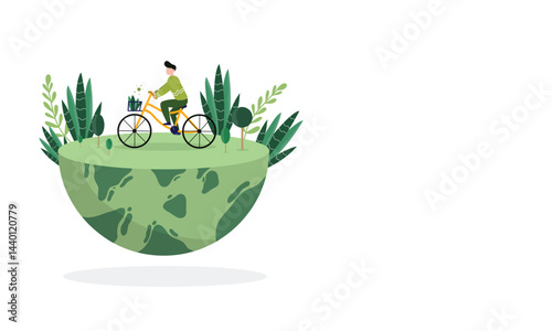 Bicycle on green Earth with surrounding plants