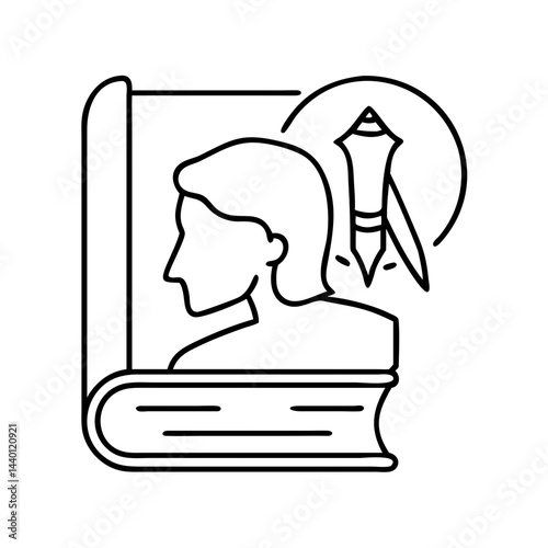 literary character silhouette icon, literary character silhouette line art - simple line art of literary character silhouette, perfect for literary character silhouette logos and icons