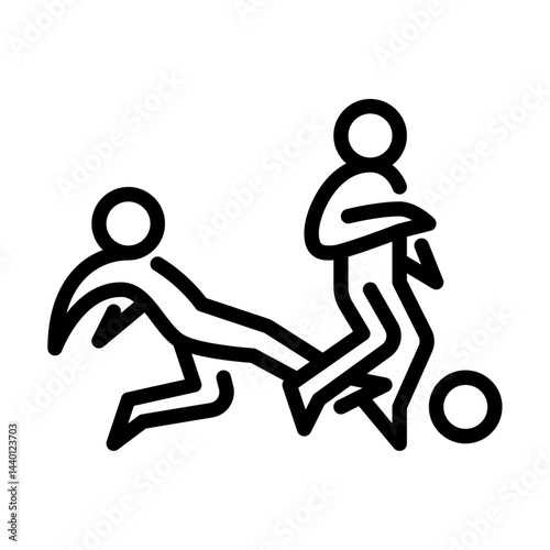 People play football outline icon. stickman black line art illustration.