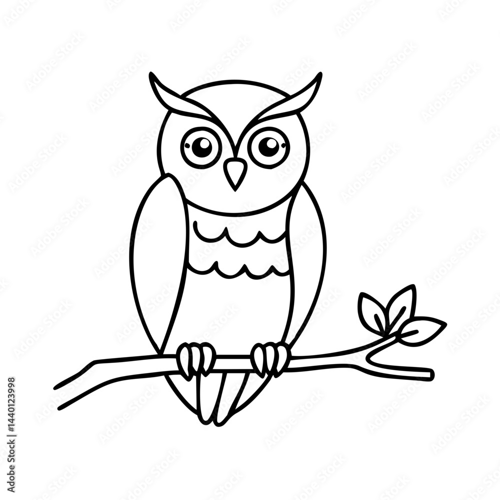 Fototapeta premium owl on branch icon, owl on branch line art - simple line art of owl on branch, perfect for owl on branch logos and icons