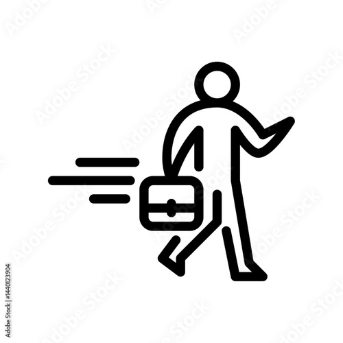 Go to work outline icon. stickman black line art illustration.