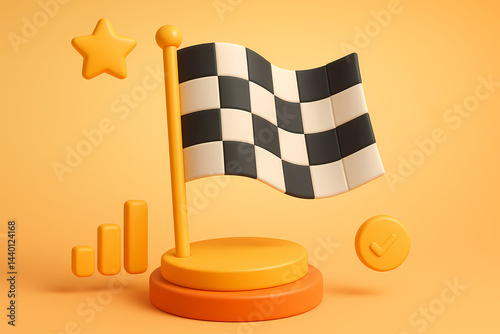 Victory Race Finish Flag 3D Illustration for Success and Achievement
