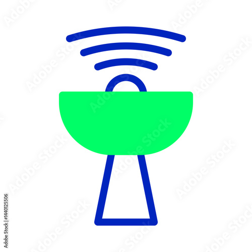 Minimalist illustration of a satellite dish emitting blue wave signals