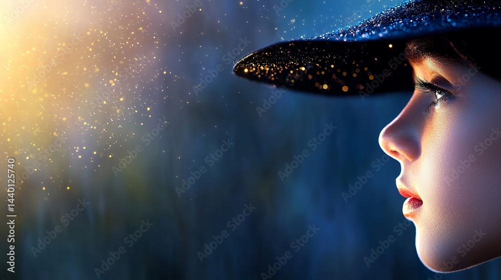 Profile of Person Wearing Hat Illuminated by Light