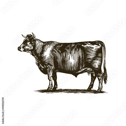 Vintage engraving woodcut cow vector illustration art design
