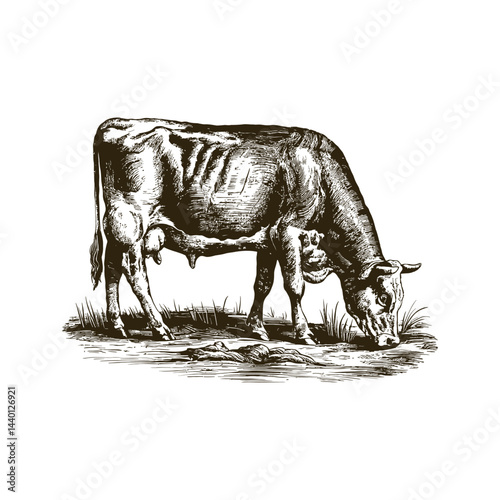 Vintage engraving woodcut cow vector illustration art design