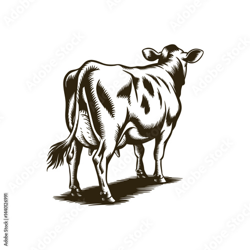 Vintage engraving woodcut cow vector illustration art design
