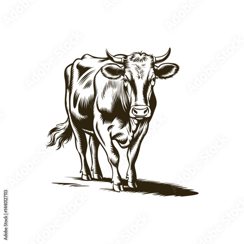 Vintage engraving woodcut cow vector illustration art design