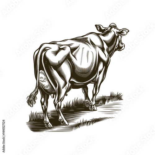 Vintage engraving woodcut cow vector illustration art design