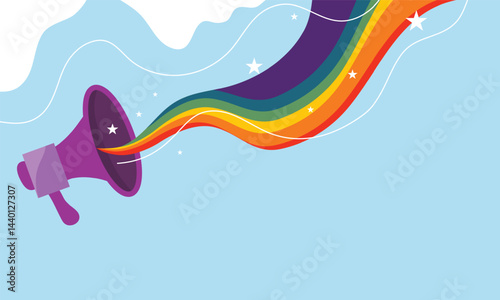 Rainbow in Sky with Sparkling Stars Illustration