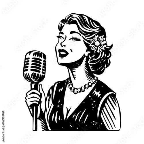 Female singer illustration in vintage style