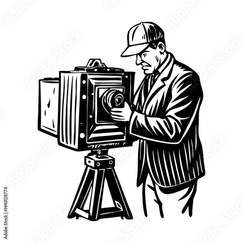 A vintage style illustration showing a photographer