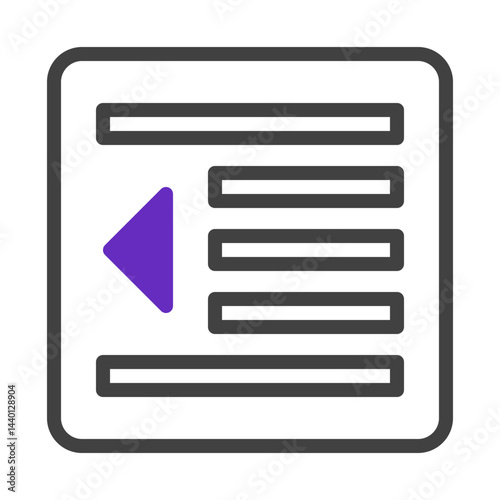 Purple arrow icon with text alignment, depicting direction in application